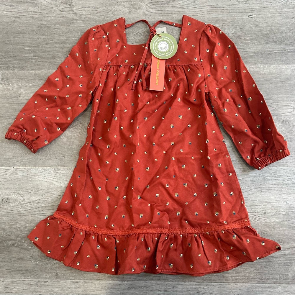 The Sunday Collective Girls Long Sleeve‎ Dress Burnt Henna Size 3Y